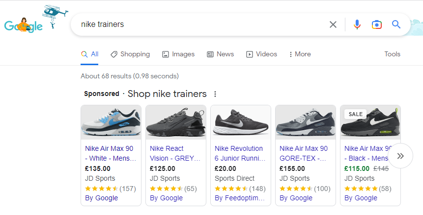 Nike Trainers Google Shopping Results